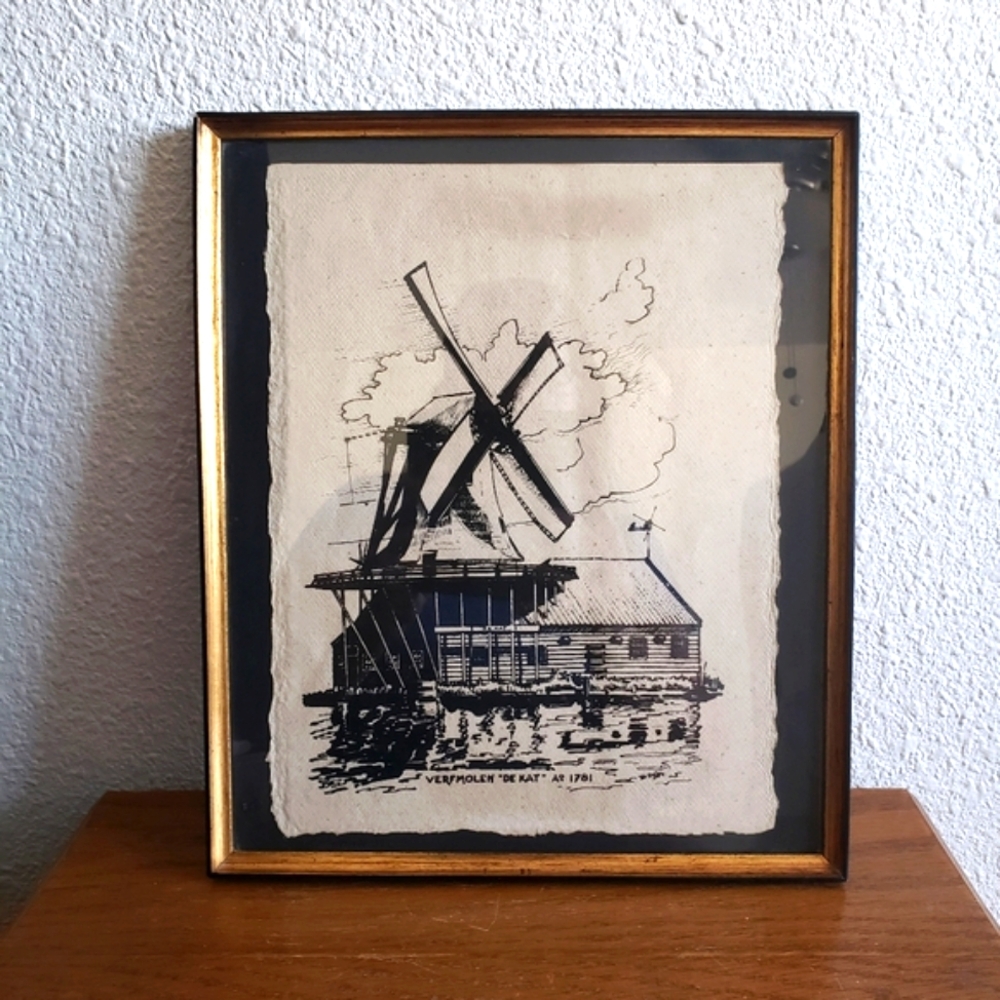 Original Gouache Painting" Verfmolen "De Kat  " A 1781  Signed , 1984? f